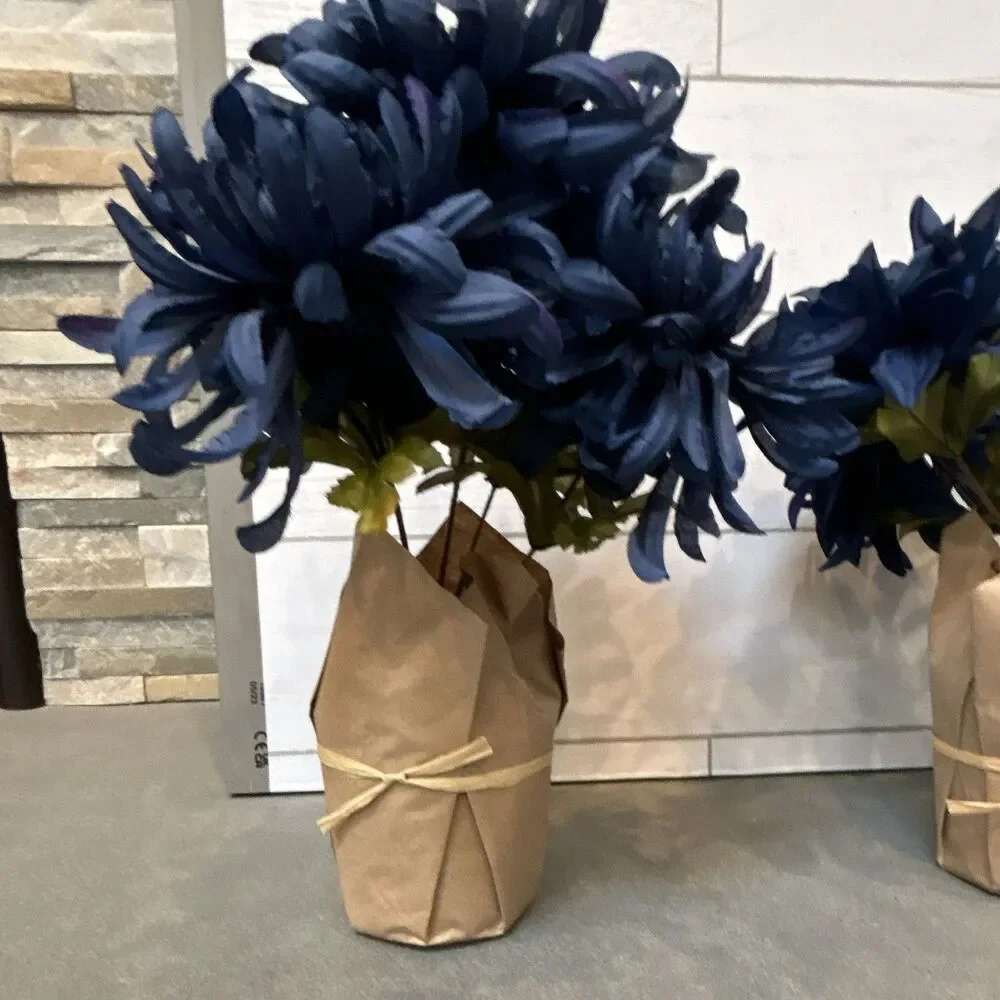 Ashland Potted Dark Blue Mum Artificial Flowers Bundle of 2